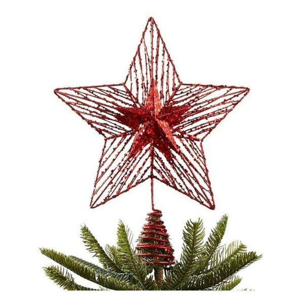 HOLIDAY LANE Christmas Cheer Red Wire Star LED Light-Up Christmas Tree Topper - Picture 1 of 1